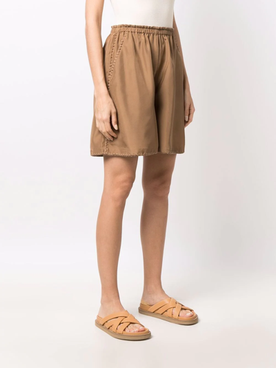 Shop Totême Whipstitch Silk High-waisted Shorts In Brown