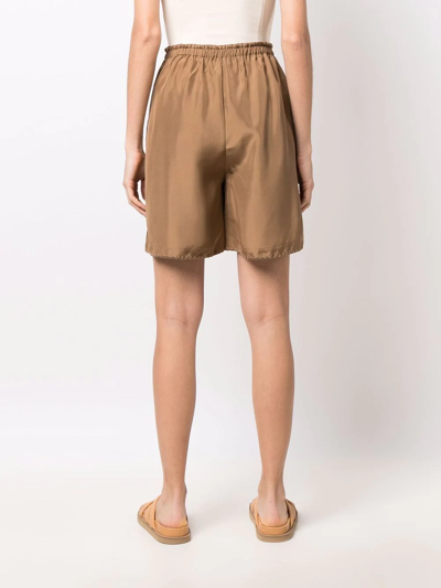 Shop Totême Whipstitch Silk High-waisted Shorts In Brown