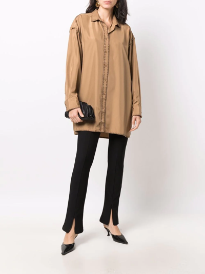 Shop Totême Embroidered-edge Silk Shirt In Brown