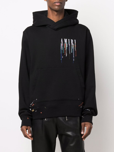 Amiri Black Embroidered Paint Drip Core Logo Hoodie - ShopStyle