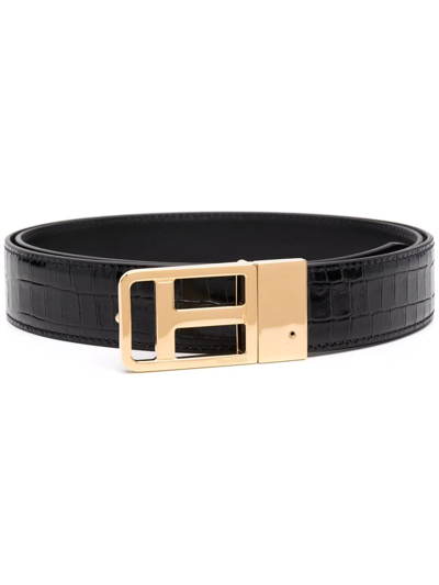 Shop Tom Ford Croco-embossed Belt In Black