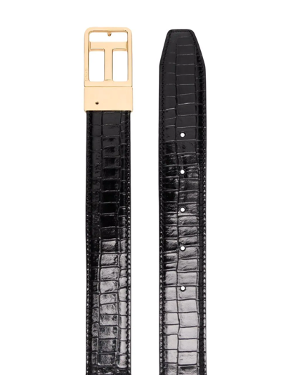 Shop Tom Ford Croco-embossed Belt In Black