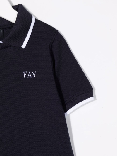 Shop Fay Embroidered-logo Short-sleeved Polo Shirt In Blue