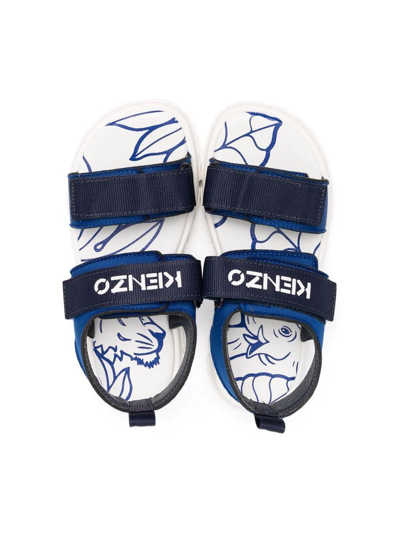 Shop Kenzo Logo-print Touch-strap Sandals In Blue