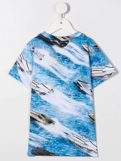Molo Boat-motif Organic-cotton T-shirt In Blue