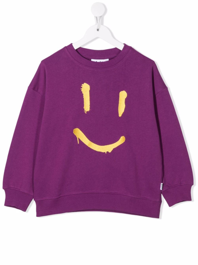 Shop Molo Smiley-print Organic-cotton Sweatshirt In Purple