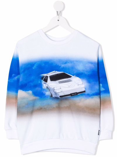Shop Molo Car-motif Organic-cotton Sweatshirt In White