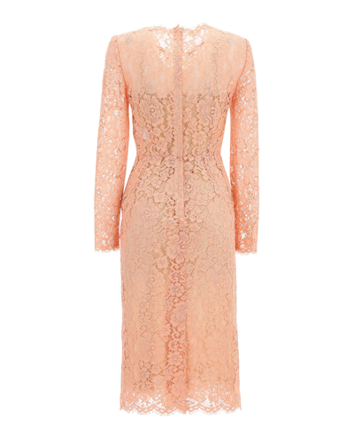 Shop Dolce & Gabbana Lace Midi-dress In Pink