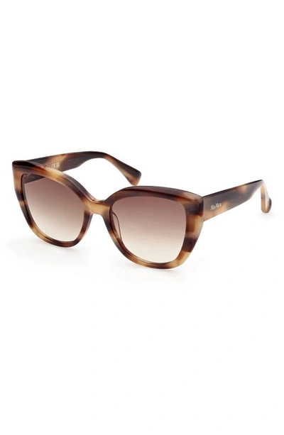 Shop Max Mara 54mm Cat Eye Sunglasses In Shiny Striped Brown / Brown