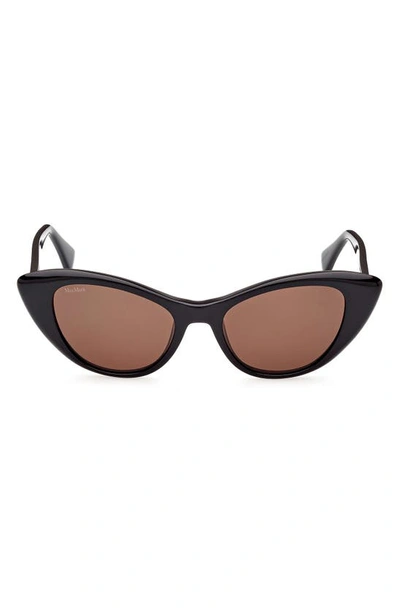 Shop Max Mara 51mm Cat Eye Sunglasses In Shiny Black / Brown