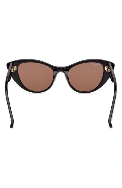 Shop Max Mara 51mm Cat Eye Sunglasses In Shiny Black / Brown