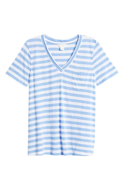 Shop Caslon Short Sleeve V-neck T-shirt In Blue Cornflower- White Stripe
