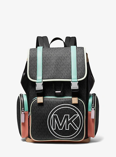 Michael Kors Cooper Logo And Color-block Faux Leather Backpack In Black
