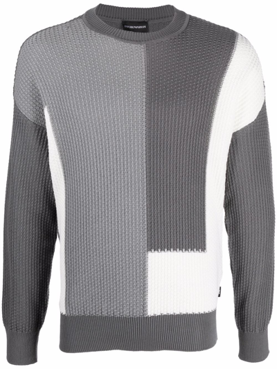 Shop Emporio Armani Colorblock Cotton Sweater In Grey