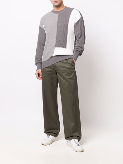 Shop Emporio Armani Colorblock Cotton Sweater In Grey