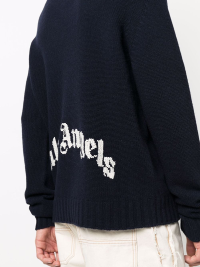 Shop Palm Angels Cotton Logo Sweater In Blue