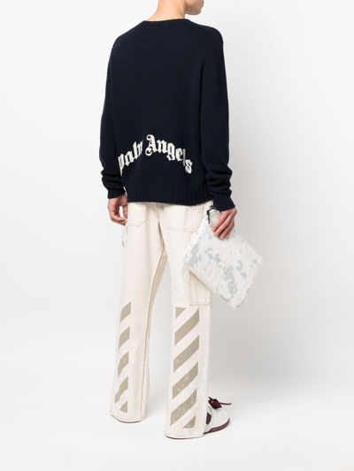 Shop Palm Angels Cotton Logo Sweater In Blue