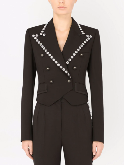 Dolce & Gabbana Studded Lapels Cropped Blazer In Schwarz