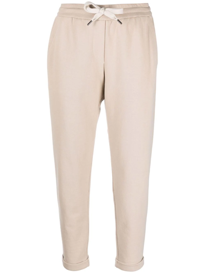 Shop Brunello Cucinelli Cropped Drawstring Track Pants In Nude