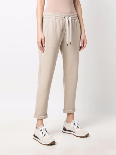 Shop Brunello Cucinelli Cropped Drawstring Track Pants In Nude