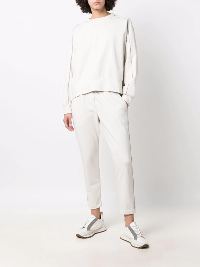 Shop Brunello Cucinelli Cropped Drawstring Track Pants In Weiss