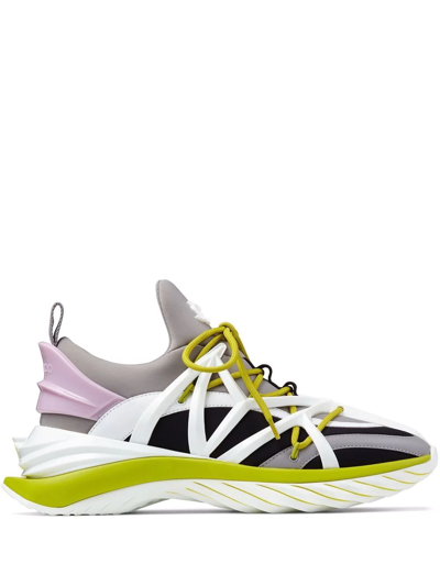 Jimmy Choo Cosmos Low-top Neoprene And Leather Trainers In V Marl Grey Lime  Mix | ModeSens