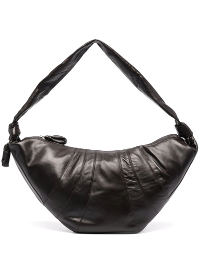 Shop Lemaire Tonal-stitching Leather Shoulder Bag In Braun