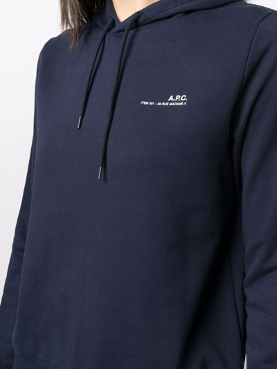 Shop Apc Logo-print Pullover Hoodie In Blau