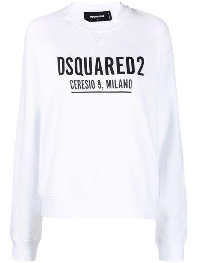 Shop Dsquared2 Logo Print Crew Neck Sweatshirt In Weiss