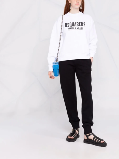 Shop Dsquared2 Logo Print Crew Neck Sweatshirt In Weiss