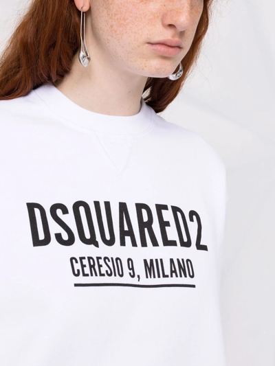 Shop Dsquared2 Logo Print Crew Neck Sweatshirt In Weiss