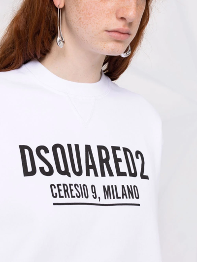 Dsquared2 Logo Print Crew Neck Sweatshirt In Weiss