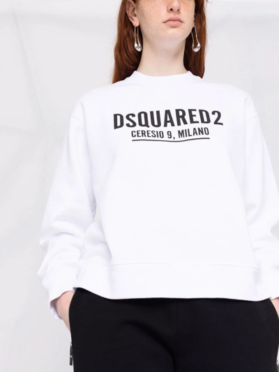 Shop Dsquared2 Logo Print Crew Neck Sweatshirt In Weiss