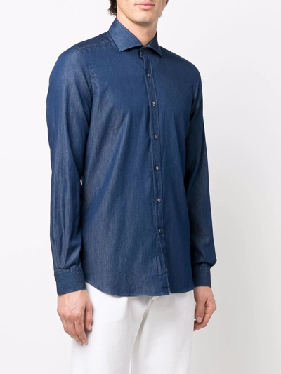 Shop Fay Spread-collar Denim Shirt In Blue