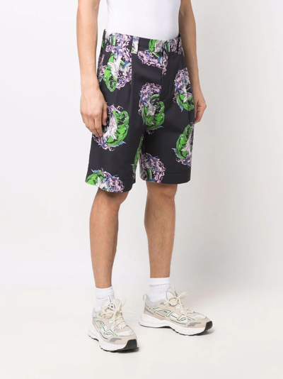 Msgm Graphic-print Straight-leg Shorts In Schwarz