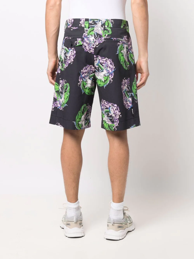 Msgm Graphic-print Straight-leg Shorts In Schwarz