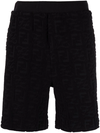 Shop Fendi Ff-debossed Brushed Shorts In Schwarz
