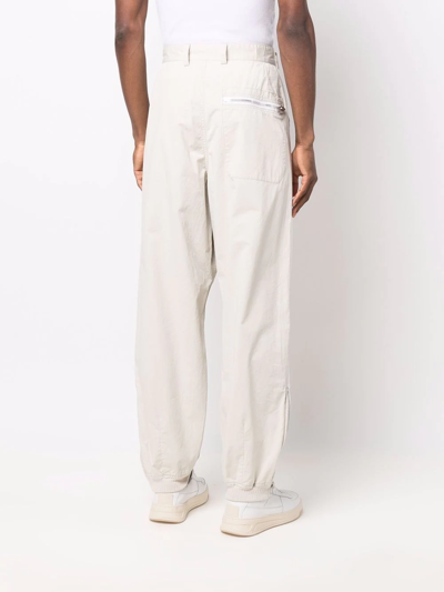 Miharayasuhiro Side Stripe-detail Straight-leg Trousers In Weiss