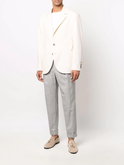 Brunello Cucinelli White Cotton Single-breasted Blazer In Weiss