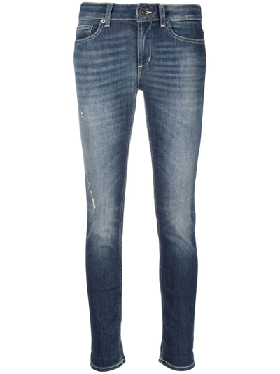 Shop Dondup Faded-finish Cropped Jeans In Blau