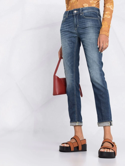 Shop Dondup Faded-finish Cropped Jeans In Blau