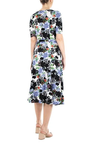 Nina Leonard Sylvia Stretch Crepe Midi Dress In Black Perri Multi