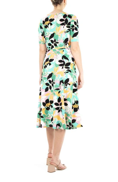 Nina Leonard Sylvia Stretch Crepe Midi Dress In Black Pink Multi