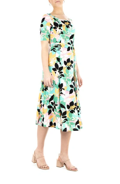 Nina Leonard Sylvia Stretch Crepe Midi Dress In Black Pink Multi