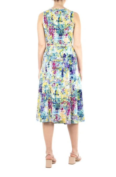 Nina Leonard Sylvia Sleeveless Midi Dress In Blue Multi