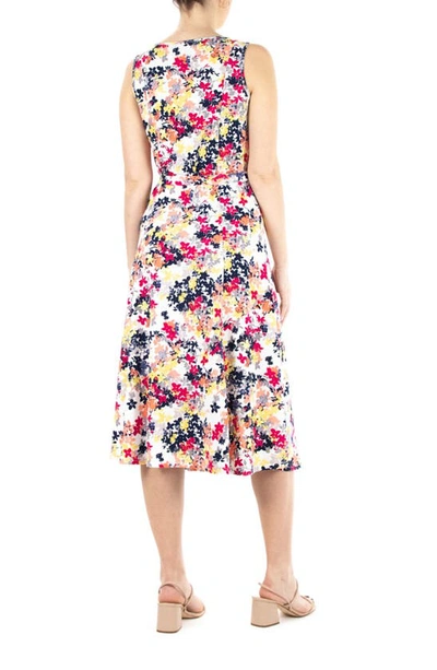Nina Leonard Sylvia Sleeveless Midi Dress In Dragon Fruit Multi