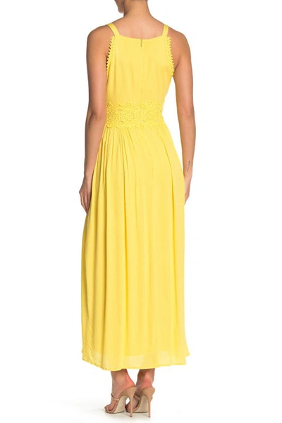 Shop Nina Leonard Sleeveless Lace Trim Maxi Dress In Canary