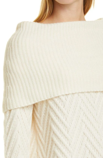 Shop Nordstrom Signature Chevron Pattern Cashmere Cowl Neck Sweater In Ivory Soft