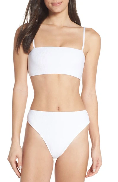 Shop Something Navy Classic Ribbed Swim Bandeau Top In White
