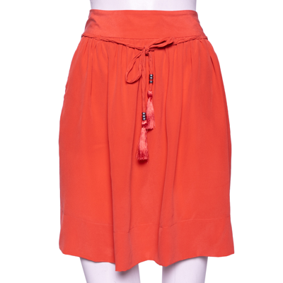 Pre-owned See By Chloé Coral Pink Silk Braided Tasseled Belt Detail Skirt M